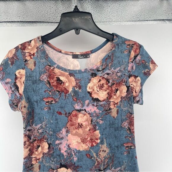 Pine Blue Pink Floral Tunic Top Medium Cottagecore Boho Romantic Y2K Style - Picture 2 of 11